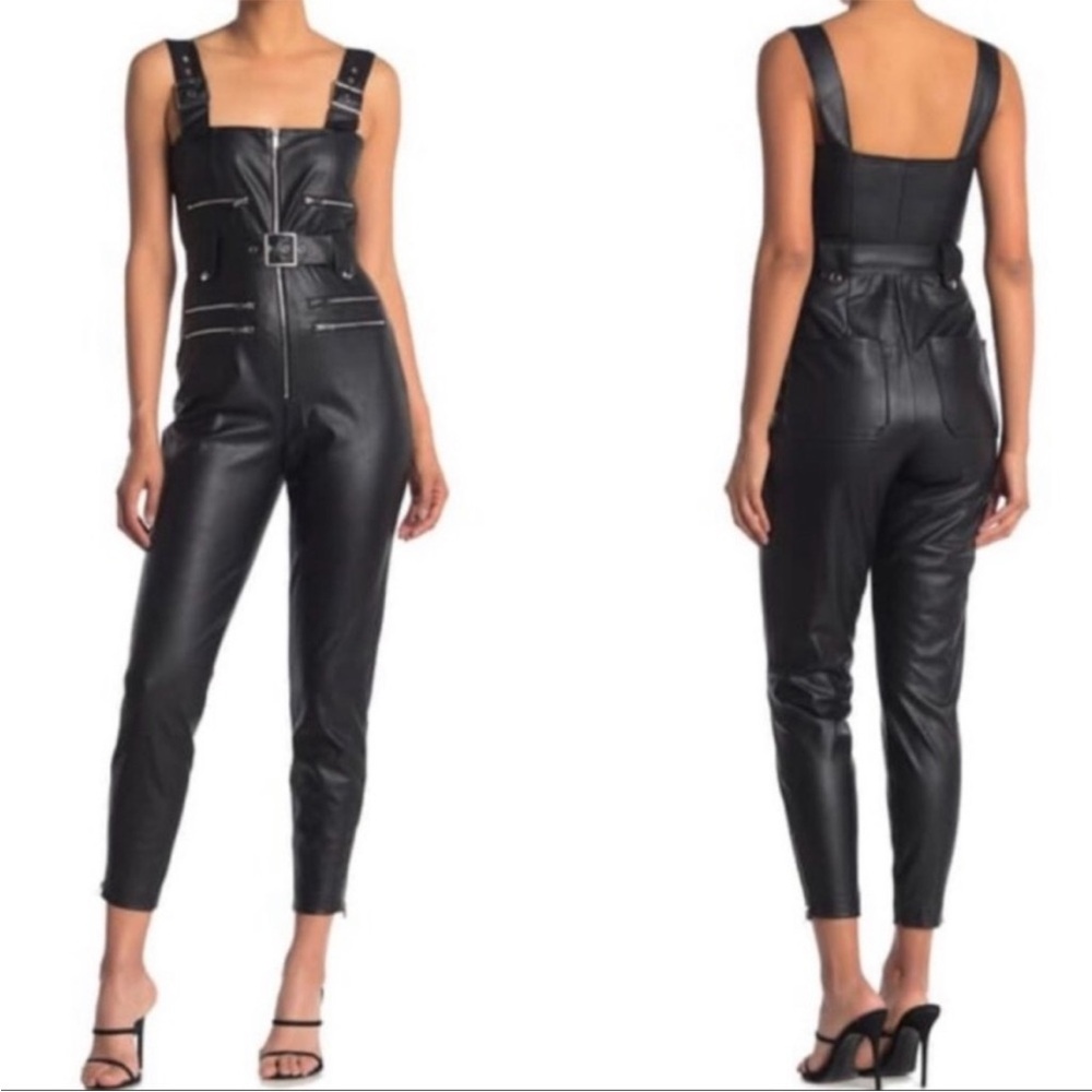 WeWoreWhat black faux leather overalls - Picture 2 of 4